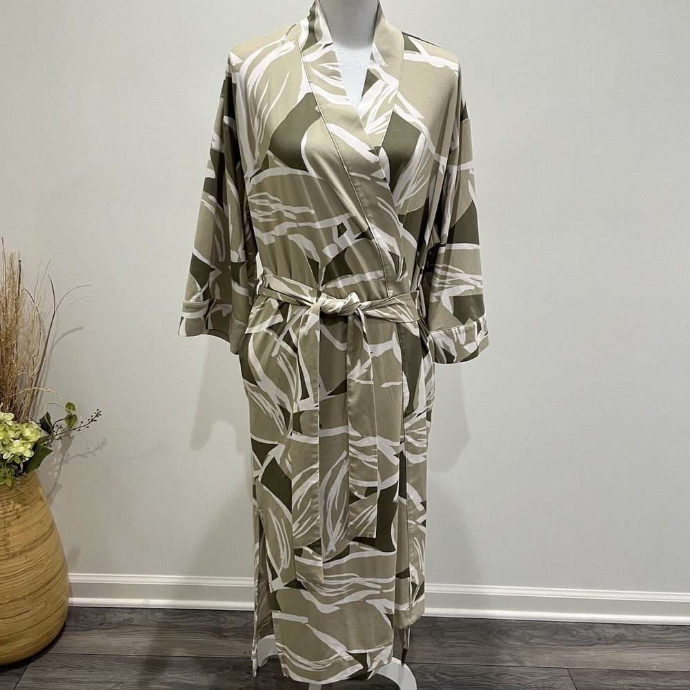 MASON GREY Womens Meadow Cloud Jersey Banded Long Robe In Fern Size M Soft Cozy